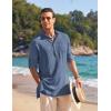 COOFANDY Men’s Linen Henley Shirts Long Sleeve Collarless T-Shirts Longline Kurta Beach Shirts with Pocket(Dark Blue)