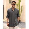 COOFANDY Men’s Linen Henley Shirts Long Sleeve Collarless T-Shirts Longline Kurta Beach Shirts with Pocket(Dark Grey)