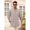 COOFANDY Men’s Linen Henley Shirts Long Sleeve Collarless T-Shirts Longline Kurta Beach Shirts with Pocket(Grey)