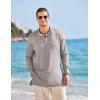COOFANDY Men’s Linen Henley Shirts Long Sleeve Collarless T-Shirts Longline Kurta Beach Shirts with Pocket(Grey)