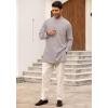 COOFANDY Men’s Linen Henley Shirts Long Sleeve Collarless T-Shirts Longline Kurta Beach Shirts with Pocket(Grey)