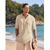 COOFANDY Men’s Linen Henley Shirts Long Sleeve Collarless T-Shirts Longline Kurta Beach Shirts with Pocket(Khaki)