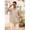 COOFANDY Men’s Linen Henley Shirts Long Sleeve Collarless T-Shirts Longline Kurta Beach Shirts with Pocket(Khaki)