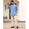 COOFANDY Men’s Linen Henley Shirts Long Sleeve Collarless T-Shirts Longline Kurta Beach Shirts with Pocket(Light Blue)