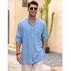 COOFANDY Men’s Linen Henley Shirts Long Sleeve Collarless T-Shirts Longline Kurta Beach Shirts with Pocket(Light Blue)