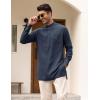 COOFANDY Men’s Linen Henley Shirts Long Sleeve Collarless T-Shirts Longline Kurta Beach Shirts with Pocket(Navy Blue)