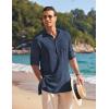 COOFANDY Men’s Linen Henley Shirts Long Sleeve Collarless T-Shirts Longline Kurta Beach Shirts with Pocket(Navy Blue)