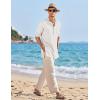COOFANDY Men’s Linen Henley Shirts Long Sleeve Collarless T-Shirts Longline Kurta Beach Shirts with Pocket(White)