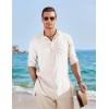 COOFANDY Men’s Linen Henley Shirts Long Sleeve Collarless T-Shirts Longline Kurta Beach Shirts with Pocket(White)