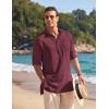 COOFANDY Men’s Linen Henley Shirts Long Sleeve Collarless T-Shirts Longline Kurta Beach Shirts with Pocket(Wine Red)