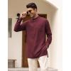 COOFANDY Men’s Linen Henley Shirts Long Sleeve Collarless T-Shirts Longline Kurta Beach Shirts with Pocket(Wine Red)