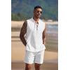COOFANDY Men’s Linen Sets 2 Piece Beach Outfits Lace Up Hippie Tank Tops Summer Casual Sleeveless Shirts Matching Shorts Set(1-white)