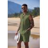 COOFANDY Men’s Linen Sets 2 Piece Beach Outfits Lace Up Hippie Tank Tops Summer Casual Sleeveless Shirts Matching Shorts Set(Army Green)