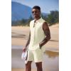 COOFANDY Men’s Linen Sets 2 Piece Beach Outfits Lace Up Hippie Tank Tops Summer Casual Sleeveless Shirts Matching Shorts Set(Beige)