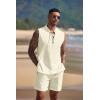 COOFANDY Men’s Linen Sets 2 Piece Beach Outfits Lace Up Hippie Tank Tops Summer Casual Sleeveless Shirts Matching Shorts Set(Beige)