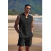 COOFANDY Men’s Linen Sets 2 Piece Beach Outfits Lace Up Hippie Tank Tops Summer Casual Sleeveless Shirts Matching Shorts Set(Black)