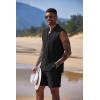 COOFANDY Men’s Linen Sets 2 Piece Beach Outfits Lace Up Hippie Tank Tops Summer Casual Sleeveless Shirts Matching Shorts Set(Black)