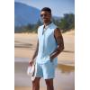COOFANDY Men’s Linen Sets 2 Piece Beach Outfits Lace Up Hippie Tank Tops Summer Casual Sleeveless Shirts Matching Shorts Set(Blue)