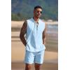 COOFANDY Men’s Linen Sets 2 Piece Beach Outfits Lace Up Hippie Tank Tops Summer Casual Sleeveless Shirts Matching Shorts Set(Blue)
