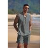 COOFANDY Men’s Linen Sets 2 Piece Beach Outfits Lace Up Hippie Tank Tops Summer Casual Sleeveless Shirts Matching Shorts Set(Dark Grey)