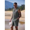 COOFANDY Men’s Linen Sets 2 Piece Beach Outfits Lace Up Hippie Tank Tops Summer Casual Sleeveless Shirts Matching Shorts Set(Dark Grey)