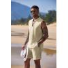 COOFANDY Men’s Linen Sets 2 Piece Beach Outfits Lace Up Hippie Tank Tops Summer Casual Sleeveless Shirts Matching Shorts Set(Khaki)