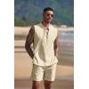 COOFANDY Men’s Linen Sets 2 Piece Beach Outfits Lace Up Hippie Tank Tops Summer Casual Sleeveless Shirts Matching Shorts Set(Khaki)