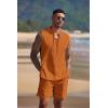 COOFANDY Men’s Linen Sets 2 Piece Beach Outfits Lace Up Hippie Tank Tops Summer Casual Sleeveless Shirts Matching Shorts Set(Orange)