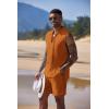 COOFANDY Men’s Linen Sets 2 Piece Beach Outfits Lace Up Hippie Tank Tops Summer Casual Sleeveless Shirts Matching Shorts Set(Orange)