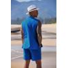 COOFANDY Men’s Linen Sets 2 Piece Beach Outfits Lace Up Hippie Tank Tops Summer Casual Sleeveless Shirts Matching Shorts Set(Royal Blue)