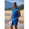 COOFANDY Men’s Linen Sets 2 Piece Beach Outfits Lace Up Hippie Tank Tops Summer Casual Sleeveless Shirts Matching Shorts Set(Royal Blue)