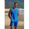 COOFANDY Men’s Linen Sets 2 Piece Beach Outfits Lace Up Hippie Tank Tops Summer Casual Sleeveless Shirts Matching Shorts Set(Royal Blue)