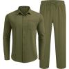 COOFANDY Mens Linen Sets 2 Piece Long Sleeve Button Down Cuban Shirt and Pants Set Summer Beach Set Outfits(Army Green)