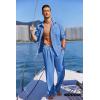 COOFANDY Mens Linen Sets 2 Piece Long Sleeve Button Down Cuban Shirt and Pants Set Summer Beach Set Outfits(Blue)