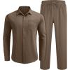 COOFANDY Mens Linen Sets 2 Piece Long Sleeve Button Down Cuban Shirt and Pants Set Summer Beach Set Outfits(Brown)