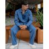 COOFANDY Mens Linen Sets 2 Piece Long Sleeve Button Down Cuban Shirt and Pants Set Summer Beach Set Outfits(Denim Blue)