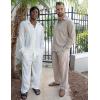 COOFANDY Mens Linen Sets 2 Piece Long Sleeve Button Down Cuban Shirt and Pants Set Summer Beach Set Outfits(Khaki)