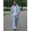COOFANDY Mens Linen Sets 2 Piece Long Sleeve Button Down Cuban Shirt and Pants Set Summer Beach Set Outfits(Light Blue)
