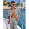 COOFANDY Mens Linen Sets 2 Piece Long Sleeve Button Down Cuban Shirt and Pants Set Summer Beach Set Outfits(Light Grey)