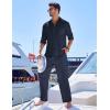 COOFANDY Mens Linen Sets 2 Piece Long Sleeve Button Down Cuban Shirt and Pants Set Summer Beach Set Outfits(Navy Blue)