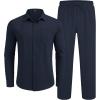 COOFANDY Mens Linen Sets 2 Piece Long Sleeve Button Down Cuban Shirt and Pants Set Summer Beach Set Outfits(Navy Blue)