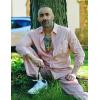 COOFANDY Mens Linen Sets 2 Piece Long Sleeve Button Down Cuban Shirt and Pants Set Summer Beach Set Outfits(Pink)