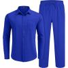 COOFANDY Mens Linen Sets 2 Piece Long Sleeve Button Down Cuban Shirt and Pants Set Summer Beach Set Outfits(Royal Blue)