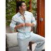 COOFANDY Mens Linen Sets 2 Piece Long Sleeve Button Down Cuban Shirt and Pants Set Summer Beach Set Outfits(Sky Blue)