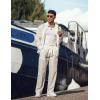 COOFANDY Mens Linen Sets 2 Piece Long Sleeve Button Down Cuban Shirt and Pants Set Summer Beach Set Outfits(White)