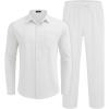 COOFANDY Mens Linen Sets 2 Piece Long Sleeve Button Down Cuban Shirt and Pants Set Summer Beach Set Outfits(White)