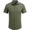 COOFANDY Mens Linen Shirt Casual Short Sleeve Button Down Shirts Summer Beach Vacation Tops(Army Green)