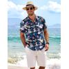 COOFANDY Mens Linen Shirt Casual Short Sleeve Button Down Shirts Summer Beach Vacation Tops(Blue Floral)
