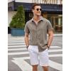 COOFANDY Mens Linen Shirt Casual Short Sleeve Button Down Shirts Summer Beach Vacation Tops(Brown)