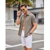 COOFANDY Mens Linen Shirt Casual Short Sleeve Button Down Shirts Summer Beach Vacation Tops(Brown)